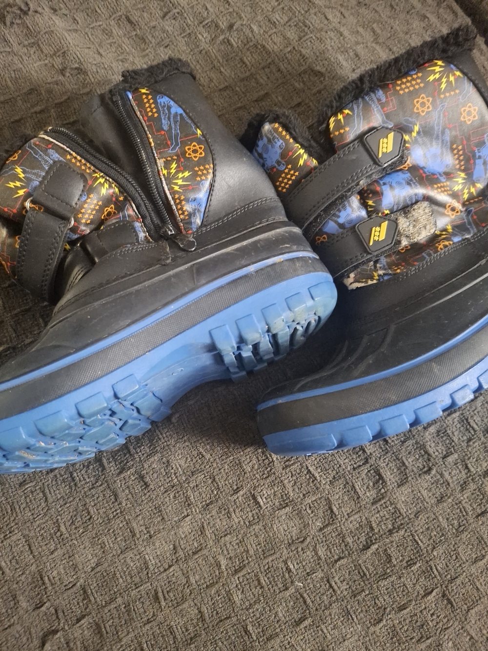 Kids Black and Blue Winter Boots with Science Print